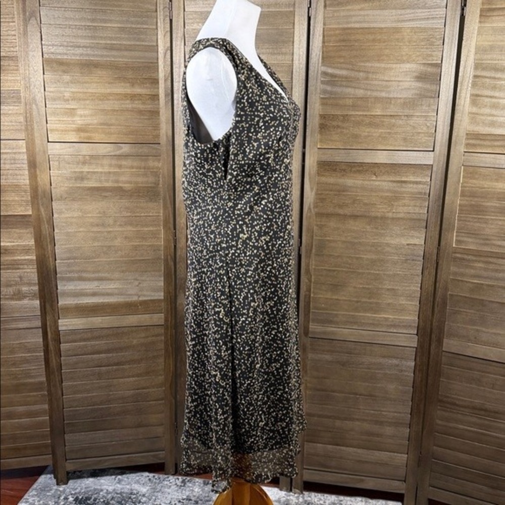 F.L.P. Faith Love Passion Polka Dot Midi Dress Black Tan V-Neck Womens Size 14 - Picture 6 of 9